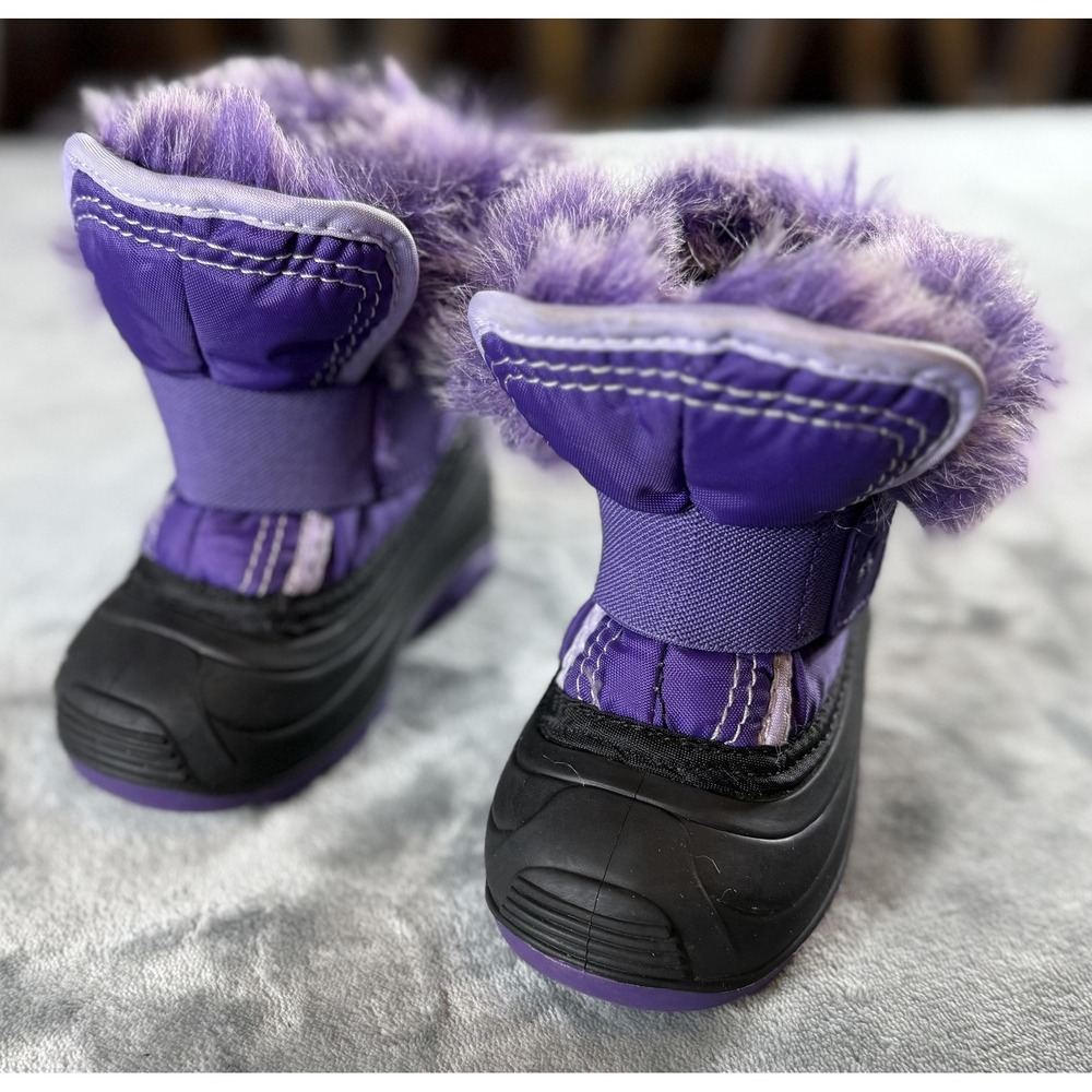 Kamik Winter Snow Boots Toddler Size‎ 6 Purple Black Faux Fur Warm Kids